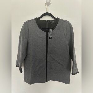 Theory Thora Stretch Charcoal Gray‎ Boxy Blouse long sleeve top NWT